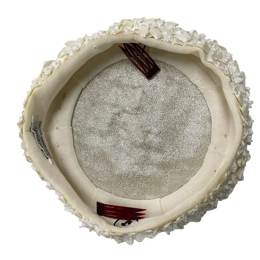 Vintage Gertrude California Womens Ivory Bow Pillbox Fascinator Hat